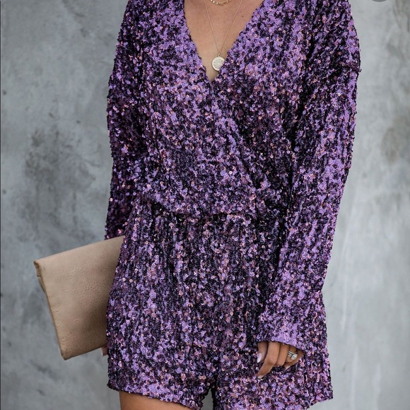 Endless Rose Pants - Endless Rose Romper Sequin Long Sleeve V-Neck NWT